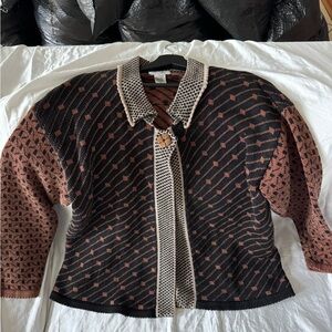 Cult Gaia Black and Brown Patterned Bomber Jacket